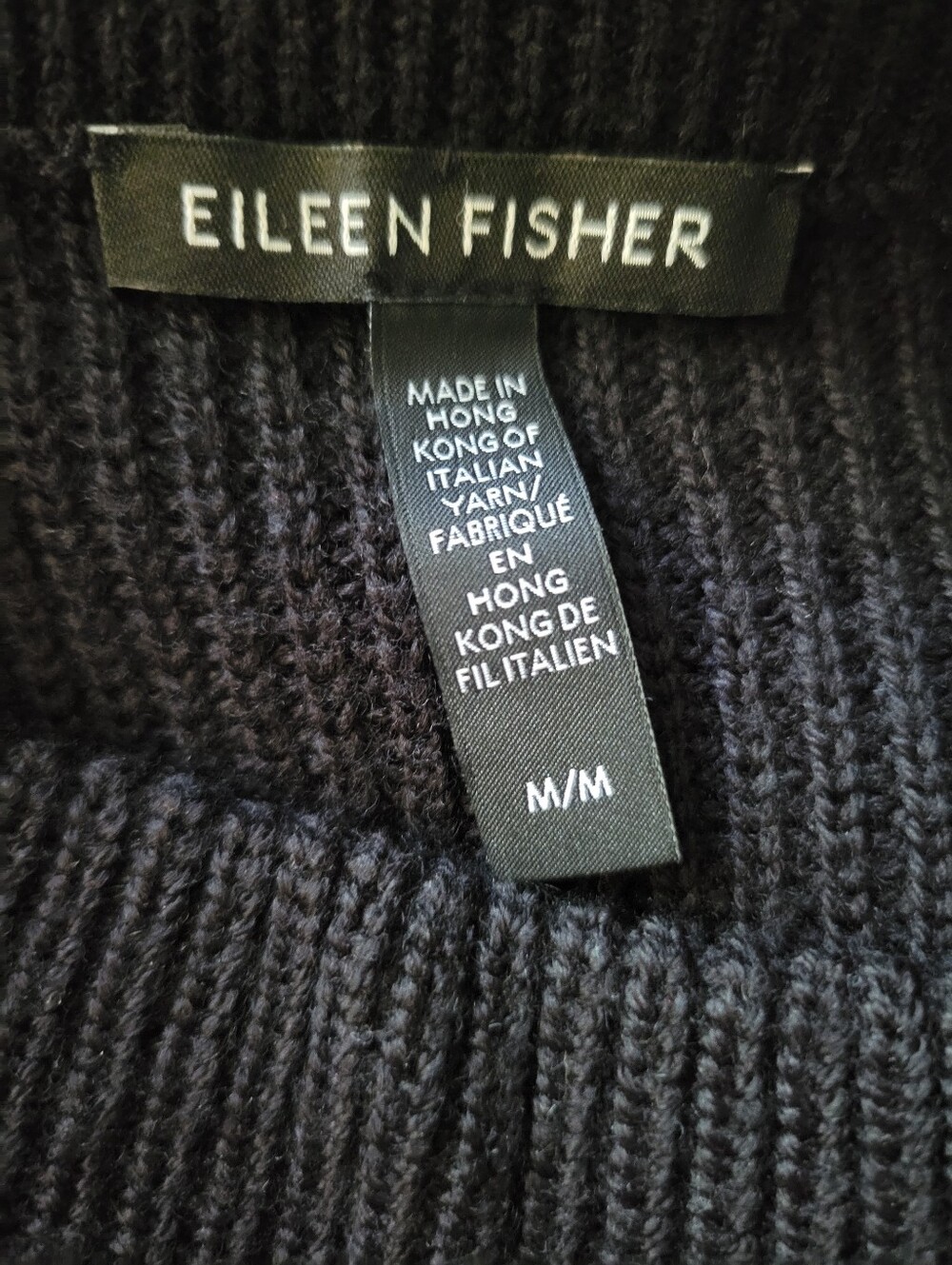 Eileen Fisher Color Block Pullover Sweater Extra Fine Merino Wool Black & Gray M - Picture 9 of 10